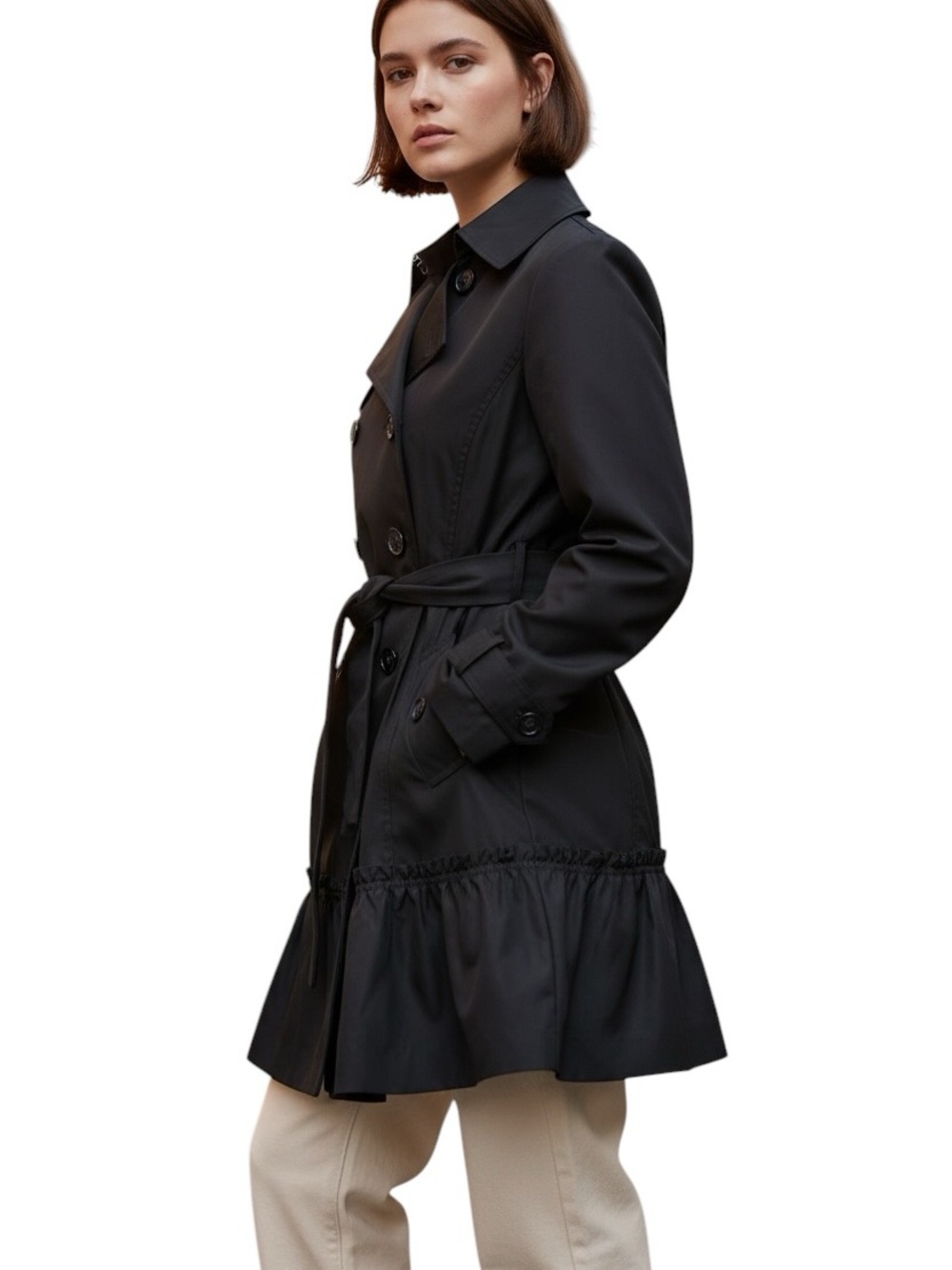 Sandro Black Double-Breasted Trench Coat Size Medium Jacket - Picture 17 of 17